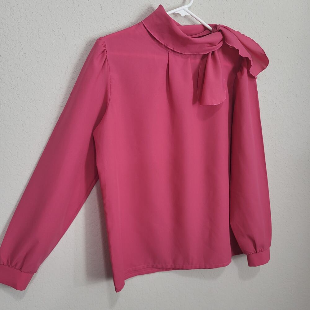 Vintage Blouse Donnkenny Women Size 10 / 12 Pink Bow neck office 80s 90s Office - Picture 9 of 11